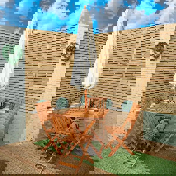 Samuel Alexander Outdoor 4 Person Folding Square Wooden Garden Dining Table Chairs Cream Parasol and Base Set