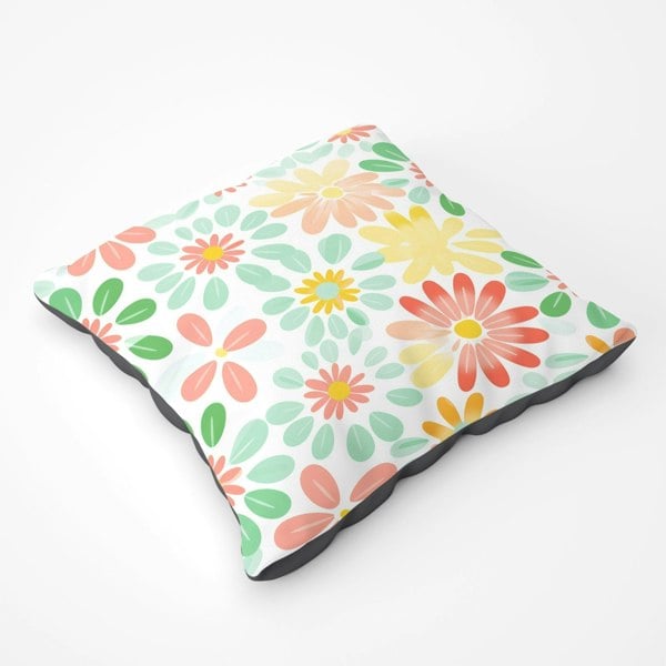 Warren Reed Green And Yellow Flowers Floor Cushion