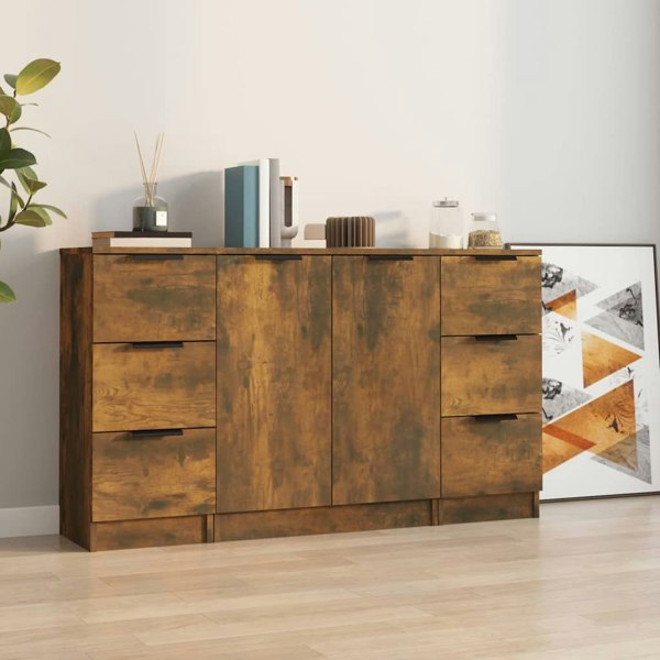 Berkfield Sideboards 3 pcs Smoked Oak Engineered Wood