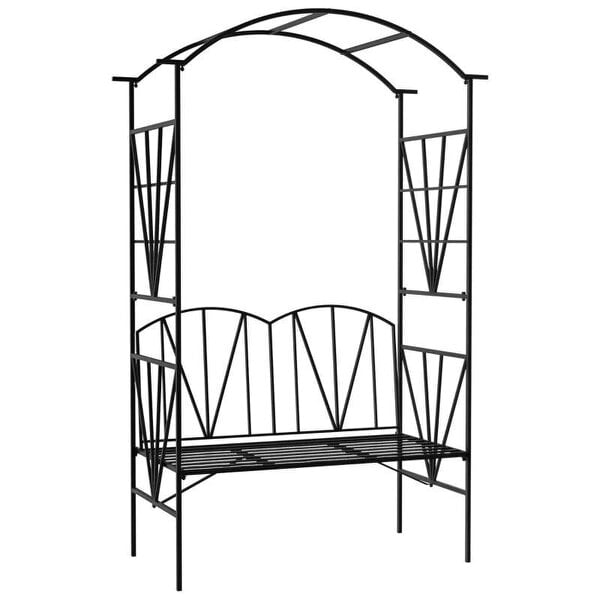 Garden Bench, 2 Seater Outdoor Patio Bench, Metal Garden Loveseat with Arch for Vines and Climbing Plants, Black