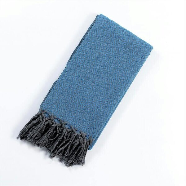 Cotton and Olive Zigzag Cotton Mini Blanket | Shawl - Turquoise on Grey