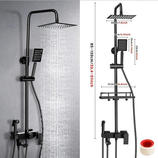 Havendro Black Bathroom Thermostatic Exposed Shower Mixer Twin head Large Square Bar Set