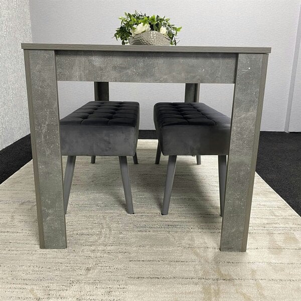 Kosy Koala Grey Wooden Dining Table Set and 2 Benches with Metal Legs � Dining Kitchen Room Furniture