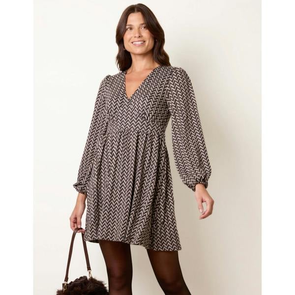 Blue Vanilla Soft Touch Zig Zag V Neck Mini Dress
