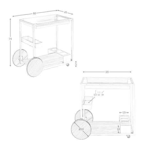 Angel Cerdá Minibar Trolley Steel and Walnut 3116