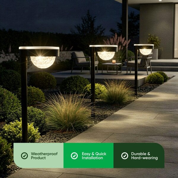Gardenwize Pack of 3 Solar LED Garden Stake Lights – Crystal Globe Design