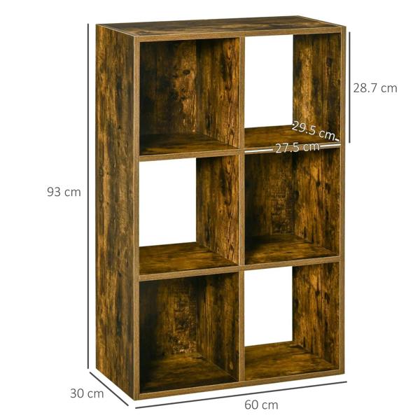 Brown rustic cube shelving unit with open cubbies and square frame