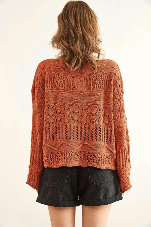 Hoxton Gal Mini Pom-Pom Openwork Cotton Knit Blouse