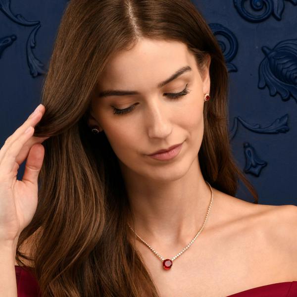 Zavana Gold Necklace with a Large Centre Red Cubic Zirconia Stone