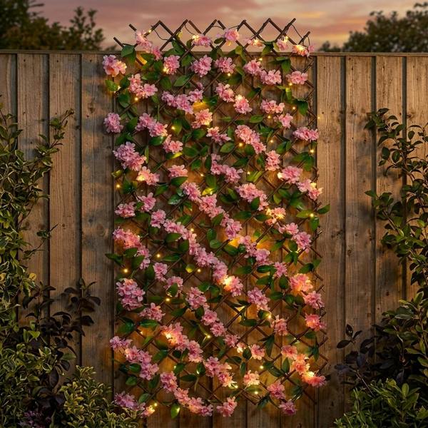 Garden Greatness Solar InLit Pink Blossom Garden Trellis