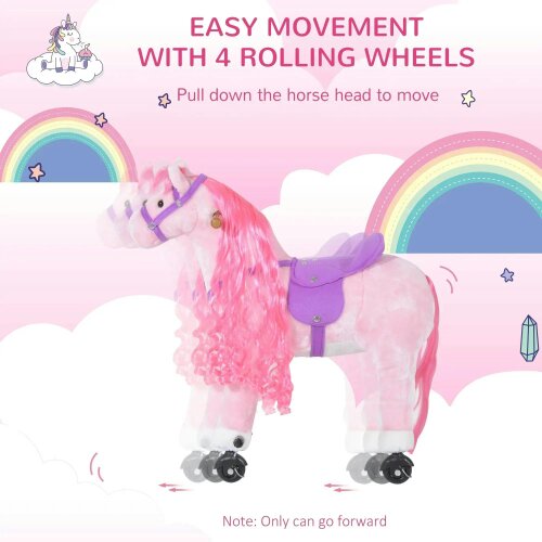 Plush Walking Horse Ride On Toy with Wheels and Realistic Sounds Rocking Horse for Girls Boys 2+ Years Old, 50cm Tall, Pink