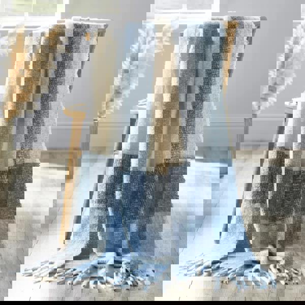 Catherine Lansfield Faux Mohair Check Blanket Throw Blue