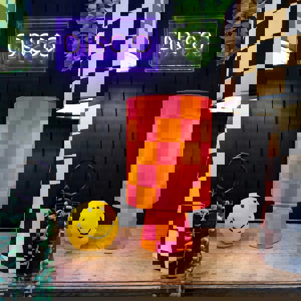 Handmade Checkerboard Velvet lamps in Tutti Frutti . Orange and Pink Checkerboard Lamps - The Shortie