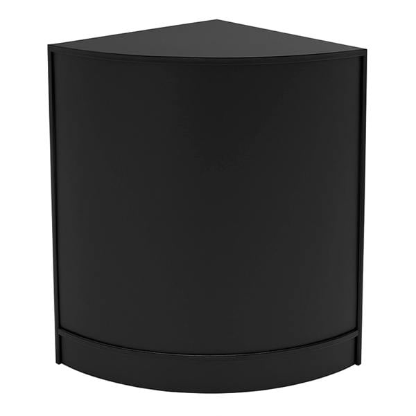 Sleek black corner LED shop counter with a smooth finish, designed for modern retail spaces, offering stylish display options