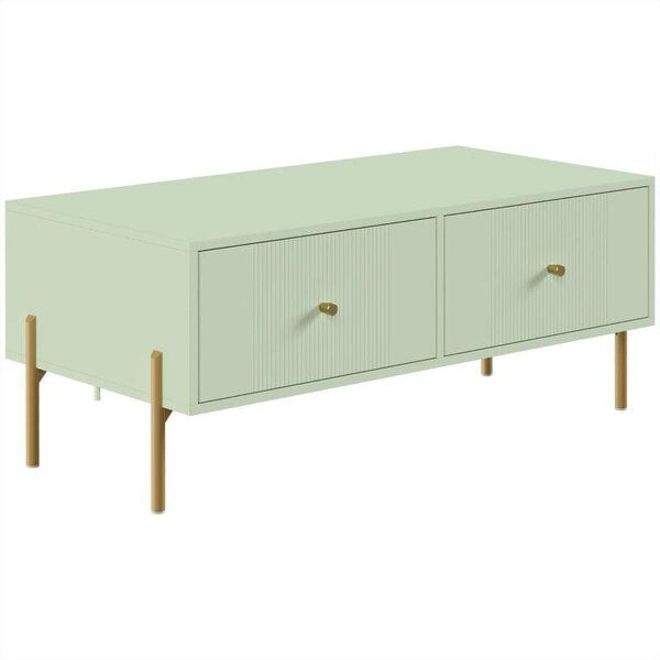 Modern Coffee Table, Living Room Table with Storage, 2 Drawers and Metal legs for Bedroom, Light Green