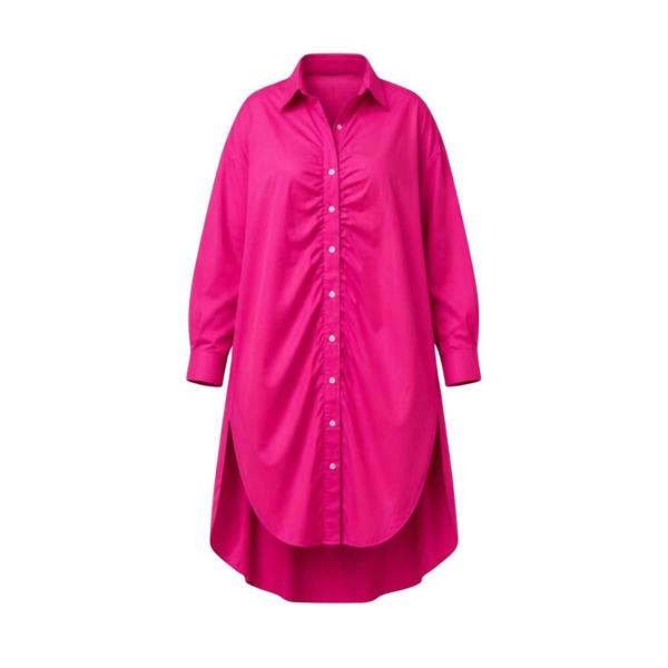 Sylvia Piechulla Plus Size Pink Ruched Longline Cotton Shirt Dress