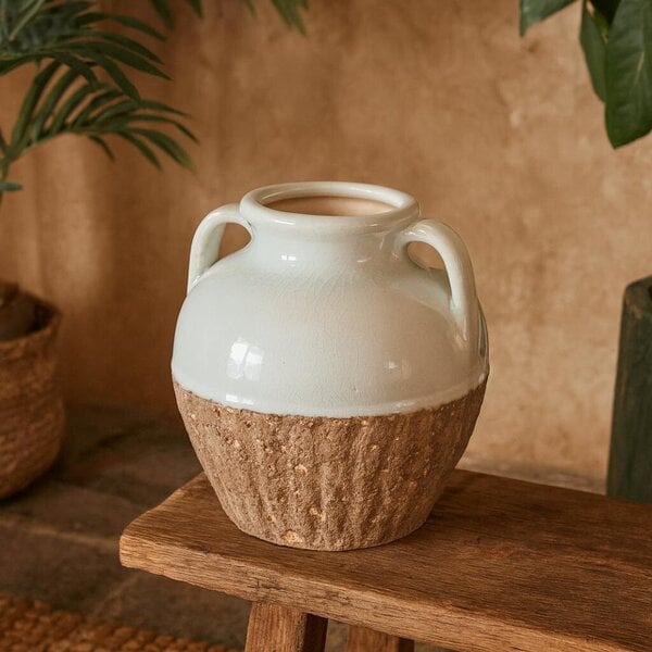 Wyld Haus Stonewild Medium Amphora White and Sand Textured Ceramic Vase with Handles