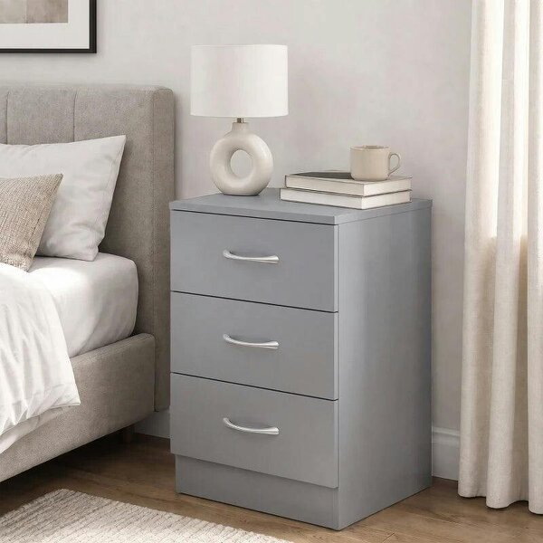 Three-Drawer Simple Bedside Table - Grey