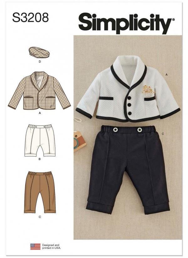 Simplicity Sewing Pattern 3208, Jackets, Trousers, Headwear for Baby, A (XS-S-M-L) - Intermediate