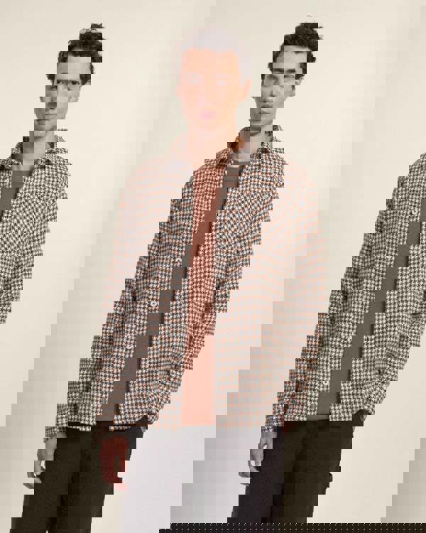 Larsson & Co Cream, Rust & Charcoal Houndstooth Textured Overshirt