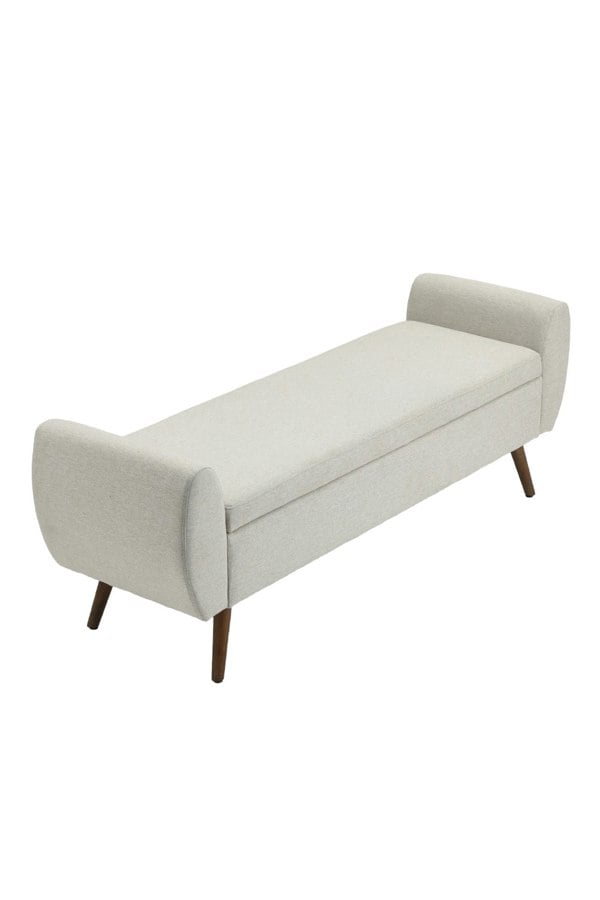 Living and Home 2-Seat Linen Upholstered Storage Bench with Side Arms and Walnut Colored Legs