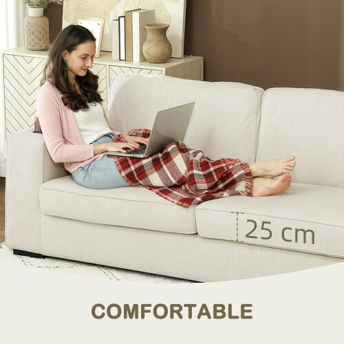 Wyld Haus Tocomo Corduroy Cream Upholstered 3 Seater Sofa