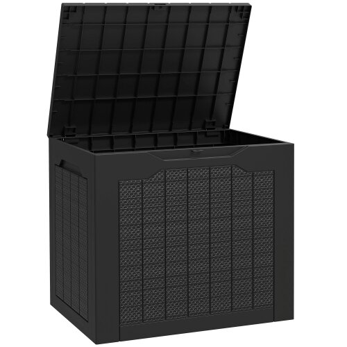 Wyld Haus Vevino Nela Plastic Black Outdoor Garden Storage Box With Handles 93 Litre Capacity