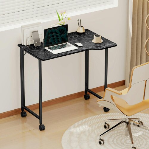 Wyld Haus Schut 80cm Wooden Black Folding Desk Lockable Wheels