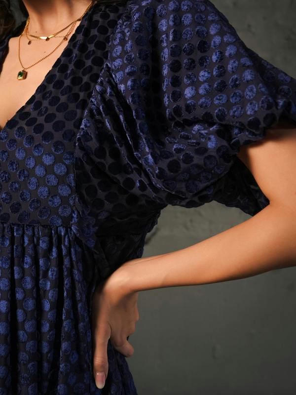 Rose & Nancy Margot Navy Velvet Polka Dot Maxi Dress