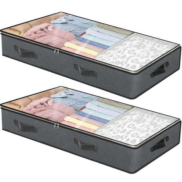 Havendro 2 Pack 90L Large Underbed Fabric Storage Bags Zipped Clothes Organizer