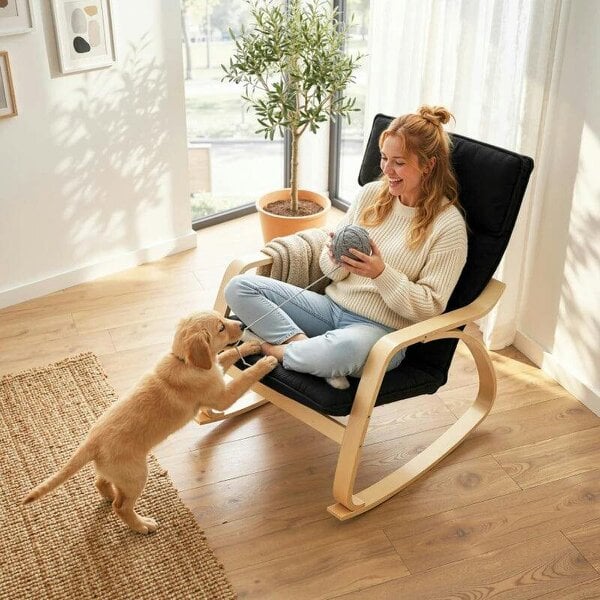 Lounge Chair, Comfortable Relax Rocking Chair with Headrest, 67W x 92D x 89H cm, Black