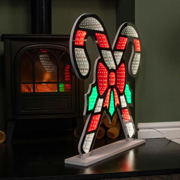 Samuel Alexander 60cm Infinity Light up Candy Canes Display Christmas Decoration with Multi-Coloured LEDs on Base