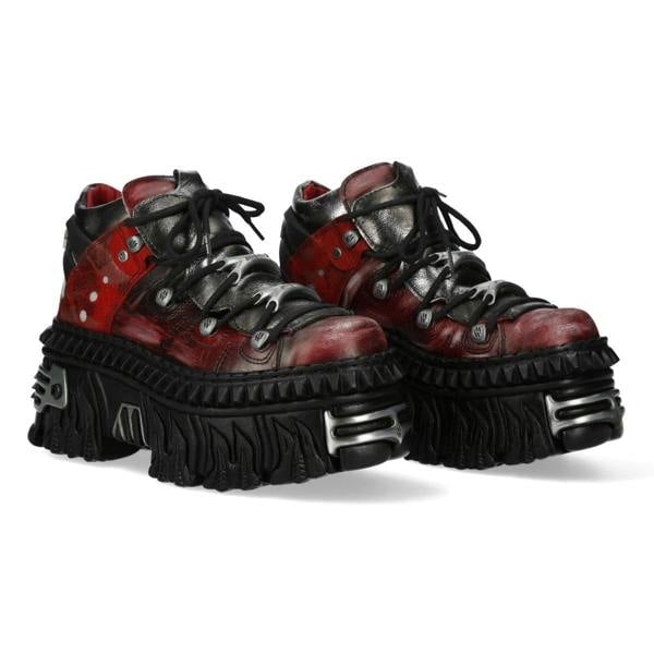 New Rock M-WALL106N-C17 Red Silver Leather Gothic Urban Rock Ankle Boots