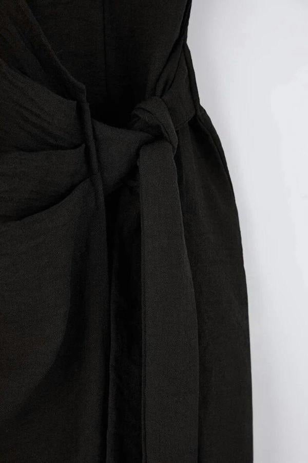 WOVCOR Flannel Midi Dress with Slit and Tie Detail