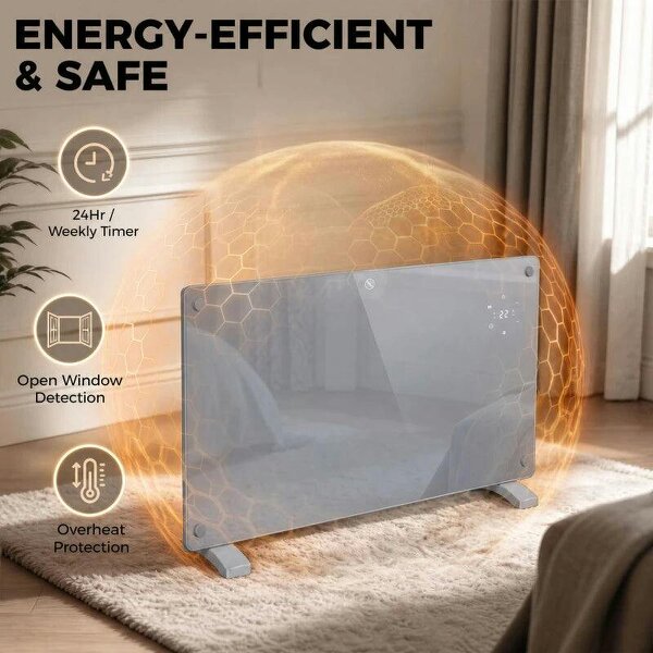 1500W Smart Panel Heater Wall Mounted & Freestanding, Electric Heater with Weekly Timer, Open Window & Anti-Frost, Grey