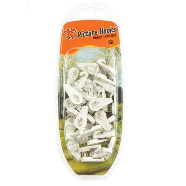 X Hard Wall Hooks Medium White Nylon 30pk - One Colour - 