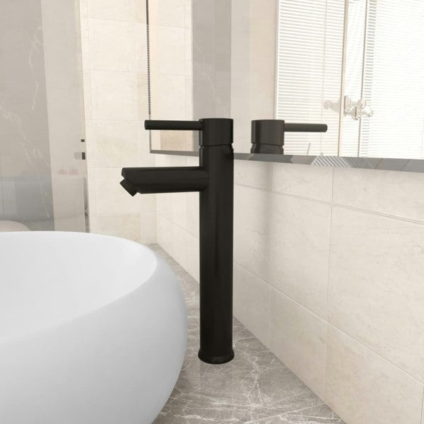 Berkfield Bathroom Mixer Tap Black 12x30 cm