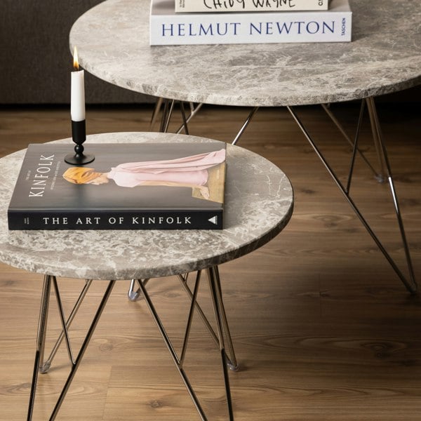 Furniture To Go Prunus Round Coffee Table with Grey-Brown Marble Top
