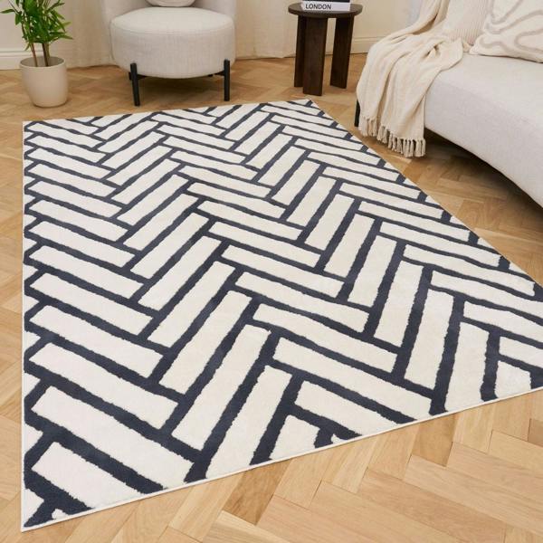 Blue Chevron Rug Hypoallergenic, Flame Resistant