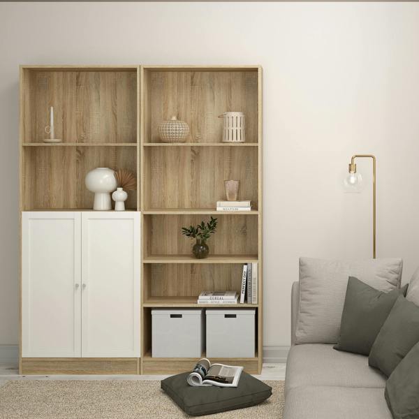 Furniture To Go Basic Tall Wide Combination Storage in Oak (4 Shelves) with 2 Doors in White