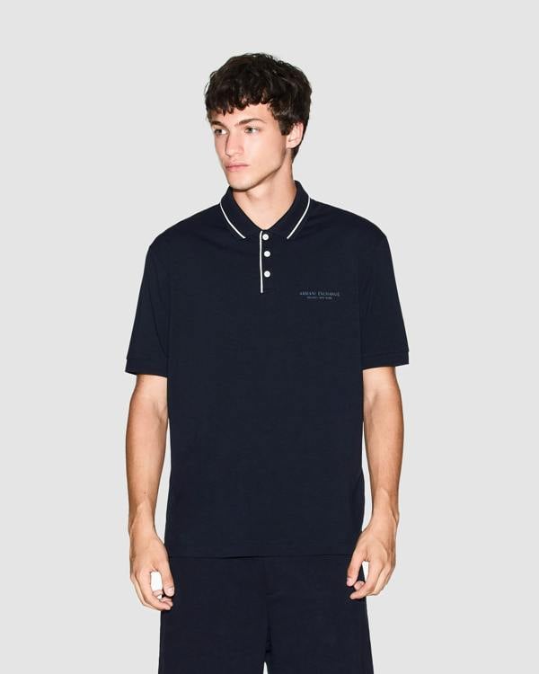 Armani Exchange Mens Milano/New York Polo Shirt with Contrast Tipping - Deep Navy UB101 - CHO - Designer Mens Short Sleeve Polo Shirts