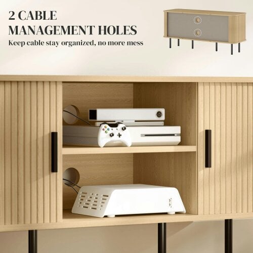 Wyld Haus Elnali 120cm Wooden Natural Oak Effect TV Unit With Shelves For Screens Up To 55 Inches