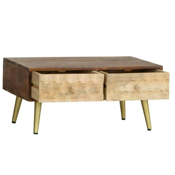 IH Design Perdue Dakota Solid Mango Wood 2 Drawer Coffee Table