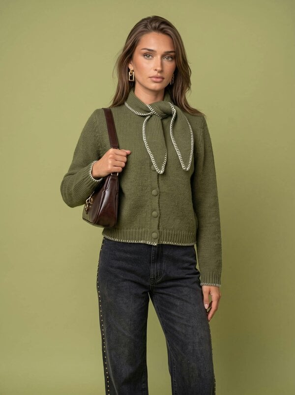 Urban Bliss Wool Blend Contrast Cardigan