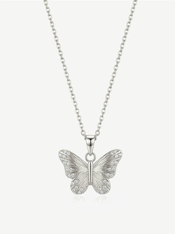 MUCHV Textured Butterfly Necklace With Stones