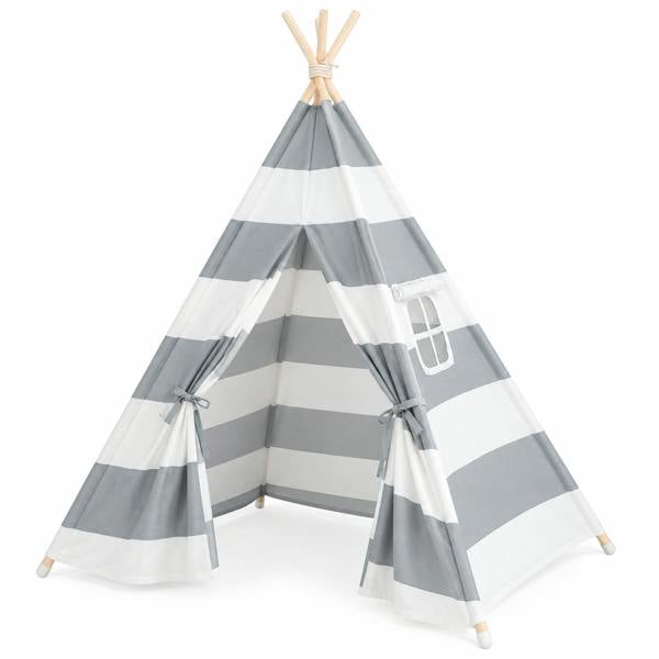 ATEK Kids Teepee Play Tent Grey & White Indoor Outdoor Children’s Canvas Playhouse