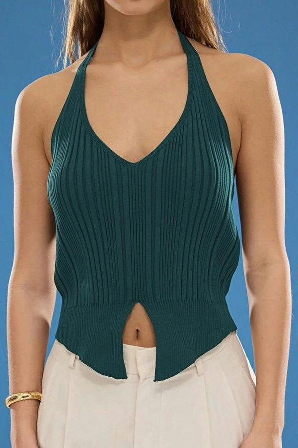 WOVCOR Halter Neck Thin Knit Blouse
