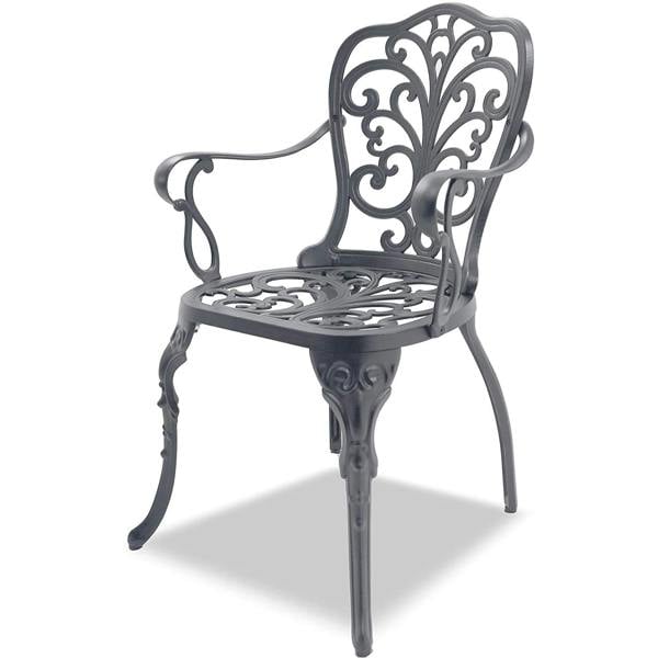 Homeology BANGUI Grey Luxurious Garden and Patio Table and 4 Large Chairs with Armrests Cast Aluminium Bistro Set