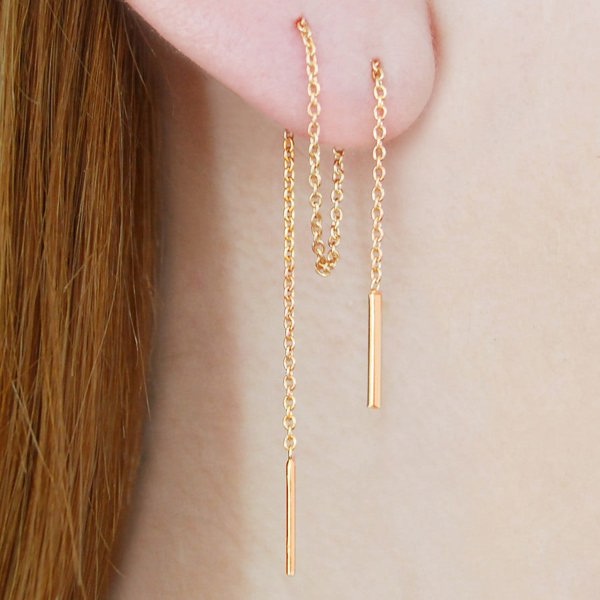 Rose Gold plated long Silver Threader earrings - Otis Jaxon Silver Jewellery