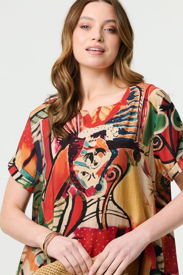 Orange | Abstract Print Relaxed Short Shift Dress
